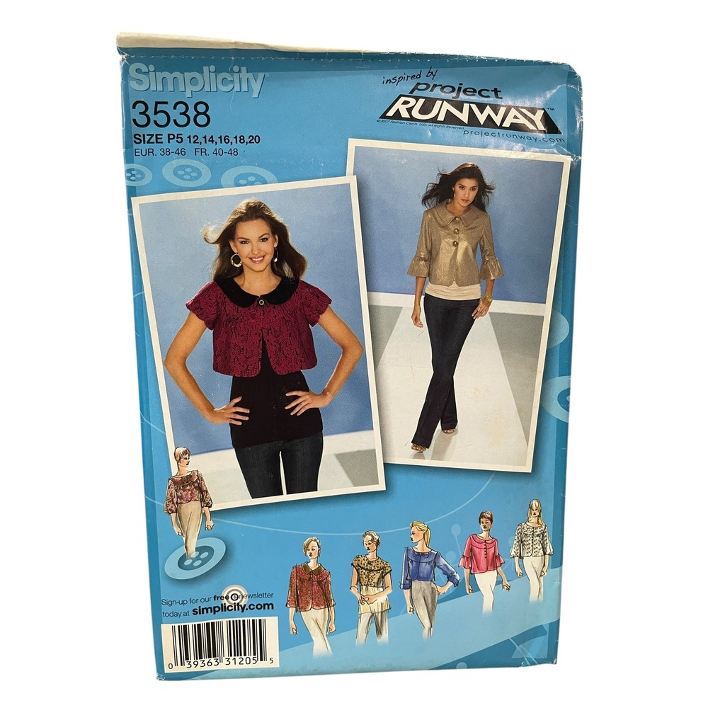 Simplicity 3538 Jacket Sewing Pattern Misses Size 12-20 Project Runway Uncut FF